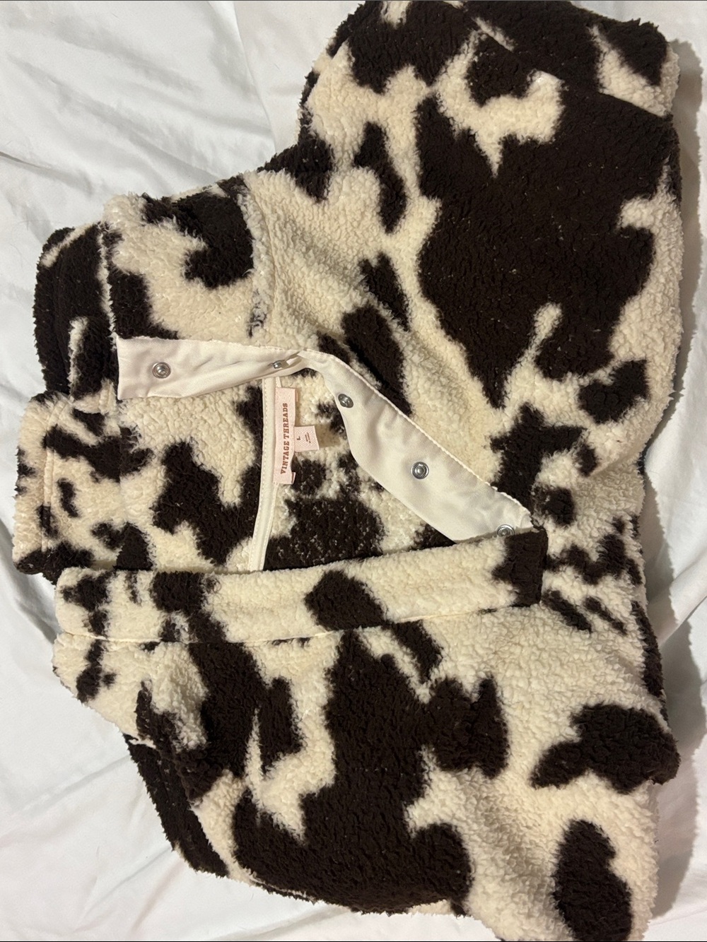 Cozy Cow Print Sherpa Pullover Hoodie - Black & Cream